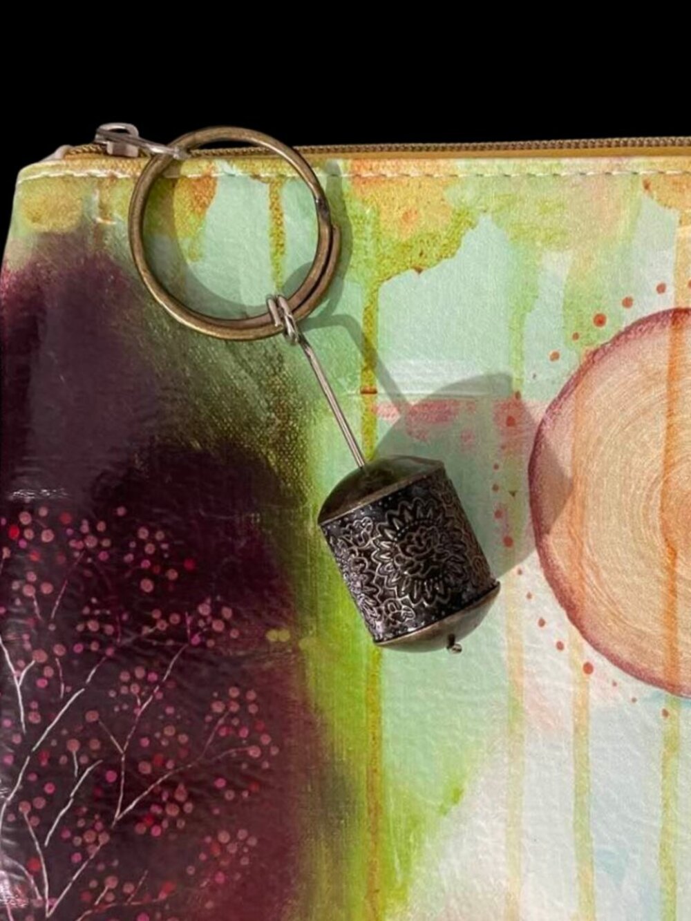 Rare Papaya Art Accessory Pouch Bohemian Abstract Floral Mixed Media Zipper Bag - Picture 4 of 10
